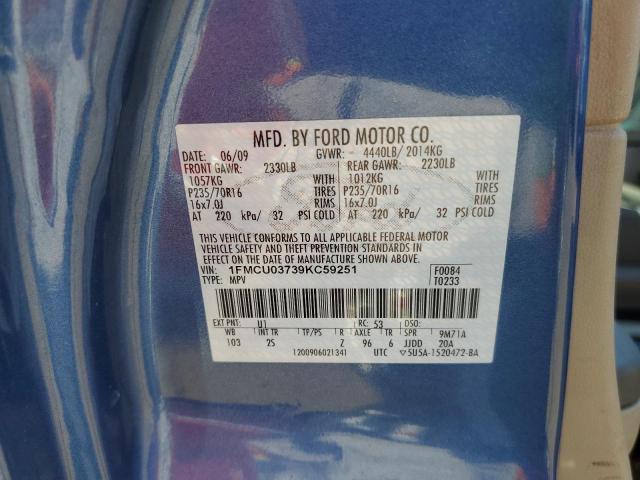 Photo 10 from auction – 2009 FORD ESCAPE XLT with VIN 1FMCU03739KC59251