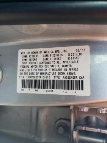 Photo 10 from auction – 2012 HONDA ACCORD LX with VIN 1HGCP2F32CA100512