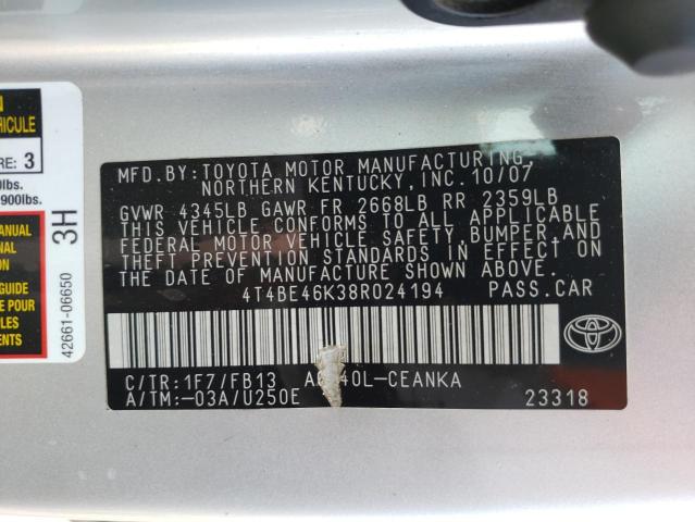 Photo 10 from auction – 2008 TOYOTA CAMRY CE with VIN 4T4BE46K38R024194
