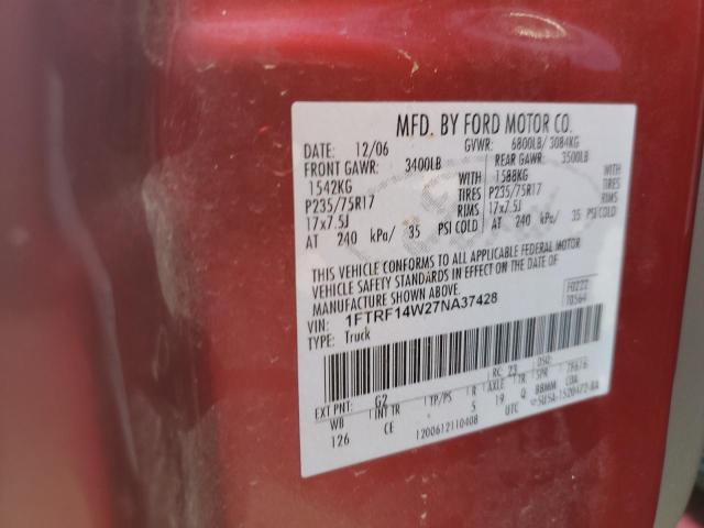 Photo 10 from auction – 2007 FORD F150 with VIN 1FTRF14W27NA37428