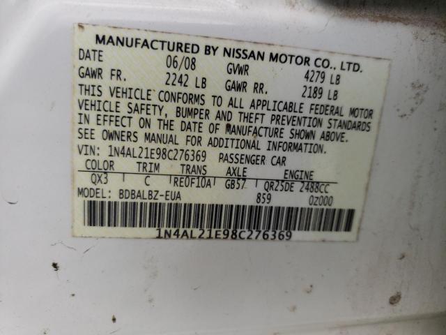 Photo 10 from auction – 2008 NISSAN ALTIMA 2.5 with VIN 1N4AL21E98C276369