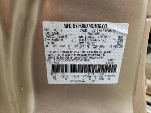 Photo 10 from auction – 2012 FORD ESCAPE XLT with VIN 1FMCU0D78CKC61938