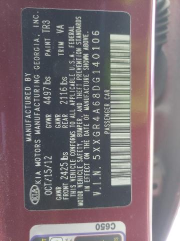 Photo 10 from auction – 2013 KIA OPTIMA SX with VIN 5XXGR4A68DG140106