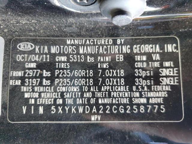 Photo 10 from auction – 2012 KIA SORENTO SX with VIN 5XYKWDA22CG258775