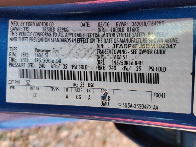 Photo 10 from auction – 2011 FORD FIESTA SES with VIN 3FADP4FJ6BM102347