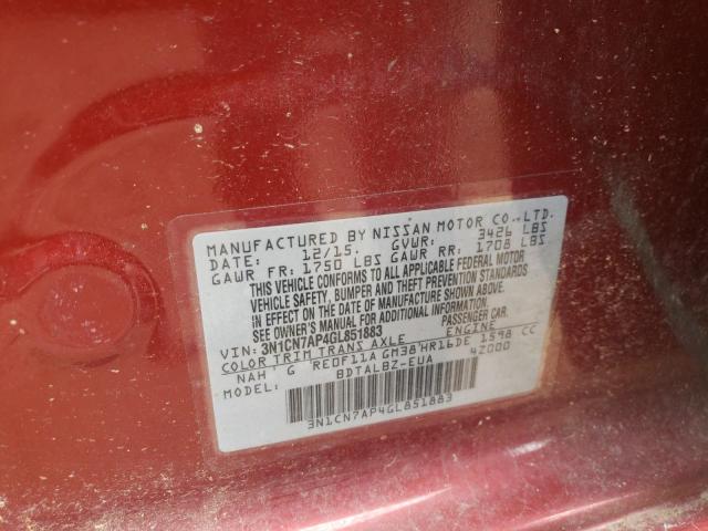 Photo 10 from auction – 2016 NISSAN VERSA S with VIN 3N1CN7AP4GL851883