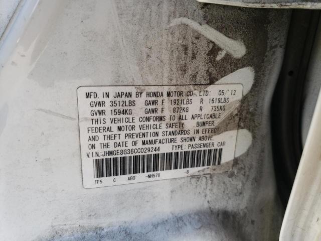 Photo 10 from auction – 2012 HONDA FIT with VIN JHMGE8G36CC029244