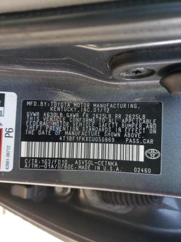 Photo 10 from auction – 2012 TOYOTA CAMRY BASE with VIN 4T1BF1FKXCU050869