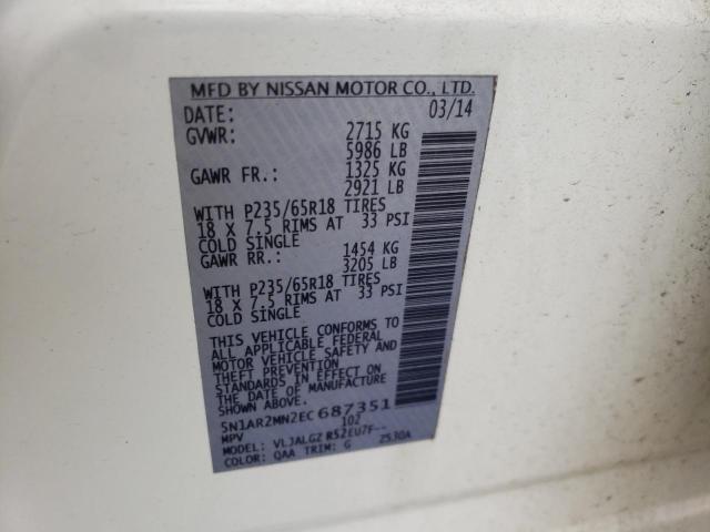 Photo 10 from auction – 2014 NISSAN PATHFINDER with VIN 5N1AR2MN2EC687351