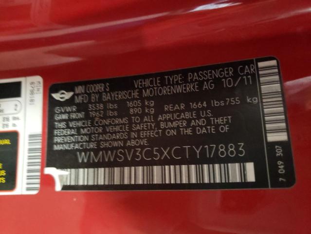 Photo 10 from auction – 2012 MINI COOPER S with VIN WMWSV3C5XCTY17883
