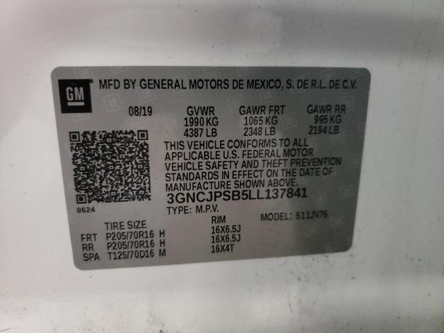Photo 10 from auction – 2020 CHEVROLET TRAX 1LT with VIN 3GNCJPSB5LL137841