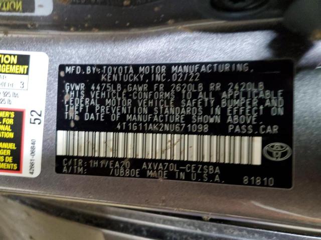 Photo 10 from auction – 2022 TOYOTA CAMRY SE with VIN 4T1G11AK2NU671098
