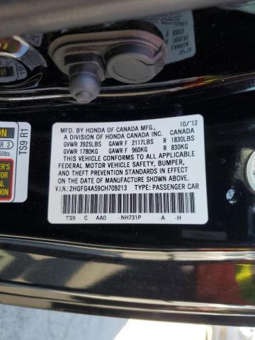 Photo 10 from auction – 2012 HONDA CIVIC SI with VIN 2HGFG4A59CH709213