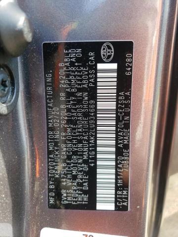 Photo 10 from auction – 2020 TOYOTA CAMRY SE with VIN 4T1G11AK2LU934669