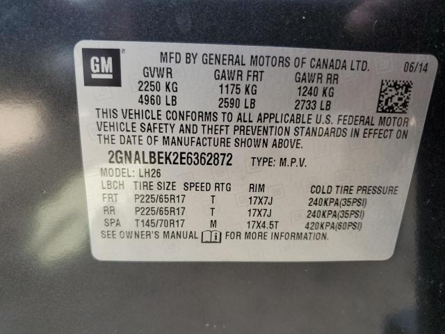 Photo 10 from auction – 2014 CHEVROLET EQUINOX LT with VIN 2GNALBEK2E6362872
