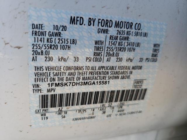 Photo 10 from auction – 2021 FORD EXPLORER X with VIN 1FMSK7DH3MGA15581