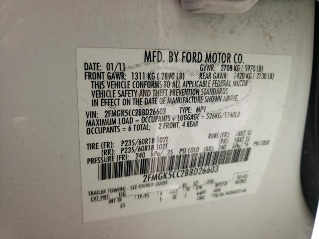 Photo 10 from auction – 2011 FORD FLEX SEL with VIN 2FMGK5CC2BBD26603