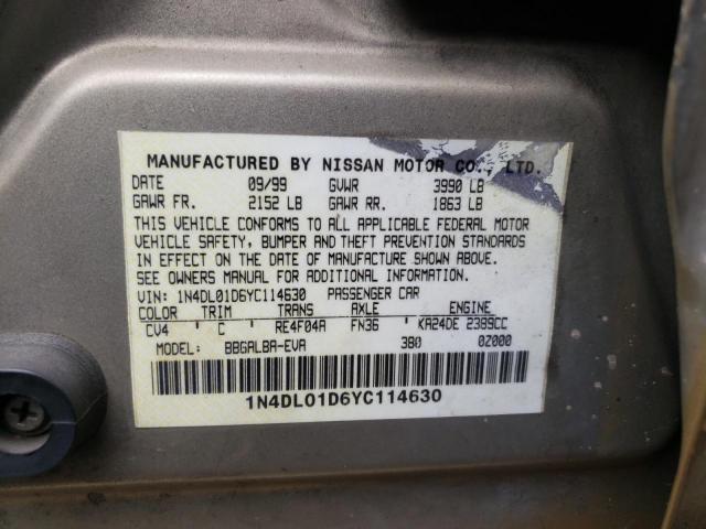 Photo 10 from auction – 2000 NISSAN ALTIMA XE with VIN 1N4DL01D6YC114630