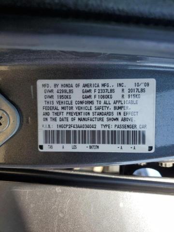 Photo 10 from auction – 2010 HONDA ACCORD LXP with VIN 1HGCP2F43AA034042