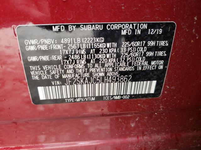 Photo 10 from auction – 2020 SUBARU FORESTER P with VIN JF2SKAJC5LH493862