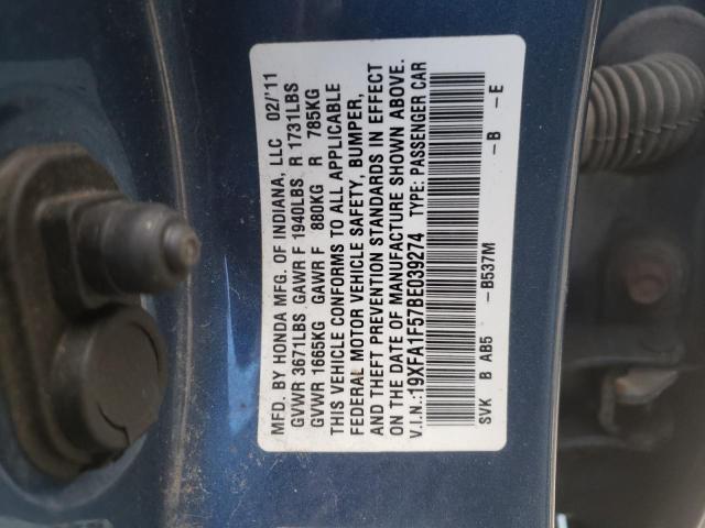 Photo 10 from auction – 2011 HONDA CIVIC LX with VIN 19XFA1F57BE039274