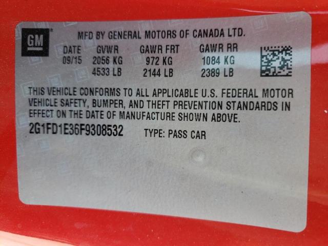 Photo 10 from auction – 2015 CHEVROLET CAMARO LT with VIN 2G1FD1E36F9308532