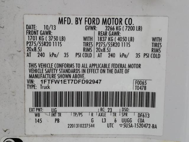 Photo 10 from auction – 2013 FORD F150 SUPER with VIN 1FTFW1ET7DFD92947