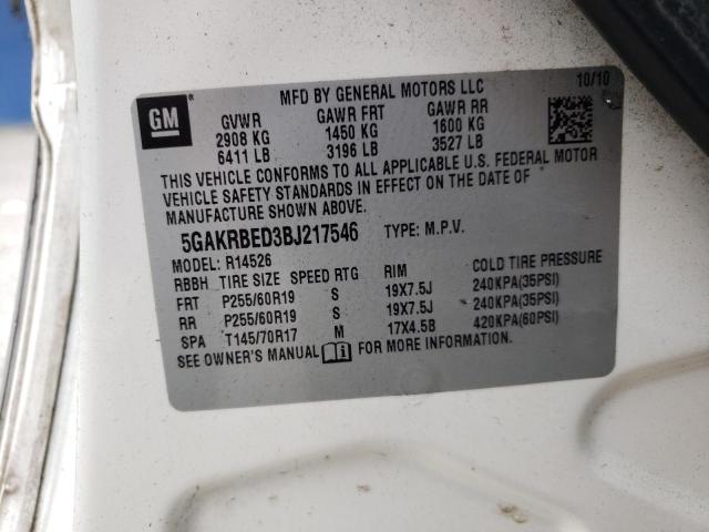 Photo 10 from auction – 2011 BUICK ENCLAVE CX with VIN 5GAKRBED3BJ217546