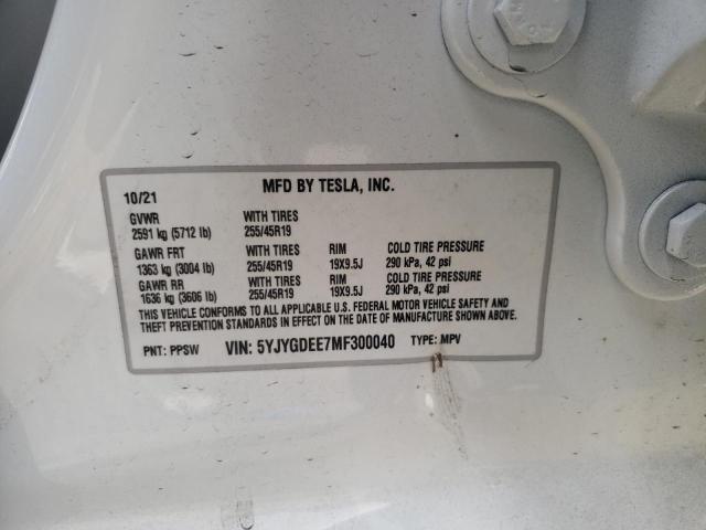 Photo 10 from auction – 2021 TESLA MODEL Y with VIN 5YJYGDEE7MF300040