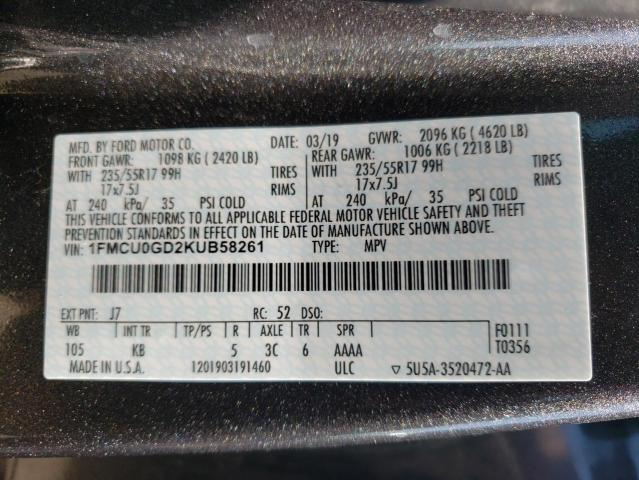 Photo 10 from auction – 2019 FORD ESCAPE SE with VIN 1FMCU0GD2KUB58261