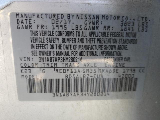 Photo 10 from auction – 2017 NISSAN SENTRA S with VIN 3N1AB7AP3HY280214