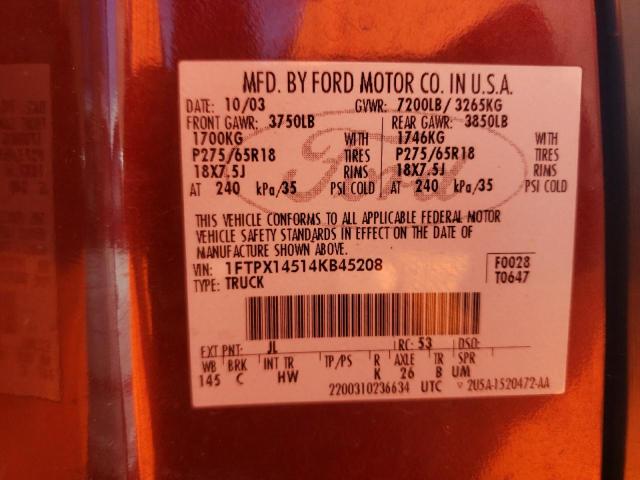 Photo 10 from auction – 2004 FORD F150 with VIN 1FTPX14514KB45208