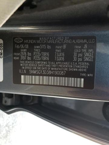 Photo 10 from auction – 2008 HYUNDAI SANTA FE G with VIN 5NMSG13D38H190087
