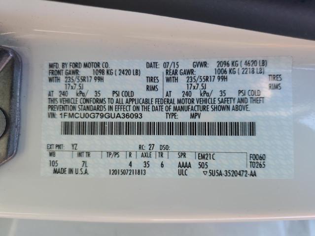 Photo 10 from auction – 2016 FORD ESCAPE SE with VIN 1FMCU0G79GUA36093