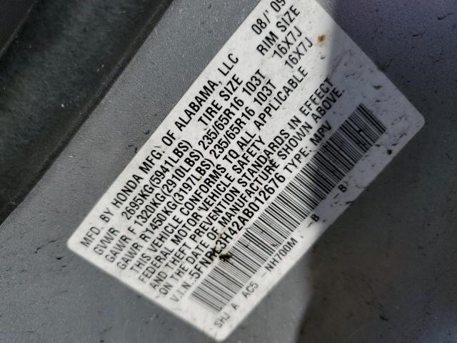 Photo 10 from auction – 2010 HONDA ODYSSEY EX with VIN 5FNRL3H42AB012676