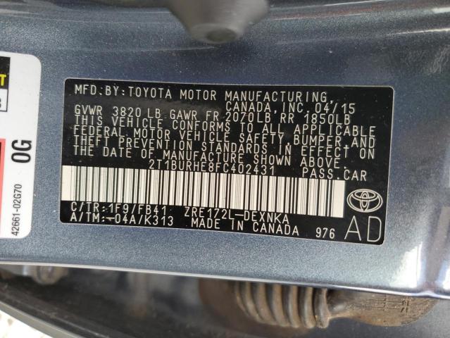 Photo 10 from auction – 2015 TOYOTA COROLLA L with VIN 2T1BURHE8FC402431