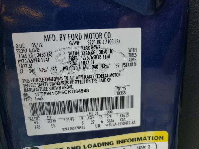 Photo 10 from auction – 2012 FORD F150 SUPER with VIN 1FTFW1CF5CKD84848