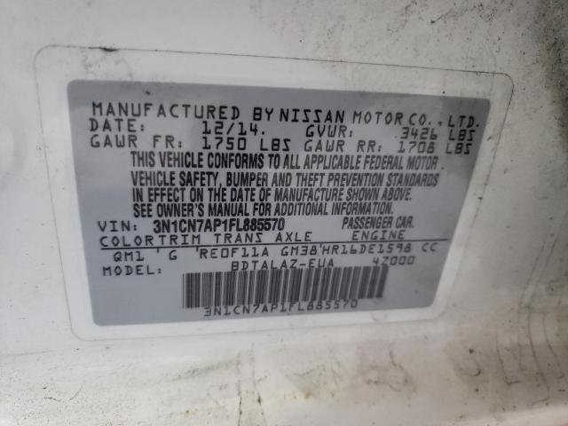 Photo 10 from auction – 2015 NISSAN VERSA S with VIN 3N1CN7AP1FL885570