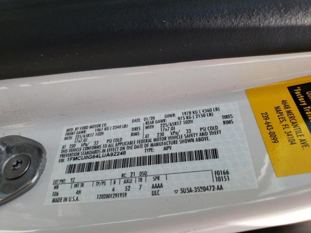 Photo 10 from auction – 2020 FORD ESCAPE SE with VIN 1FMCU0G64LUA92248