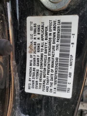 Photo 10 from auction – 2012 HONDA CIVIC EXL with VIN 19XFB2F9XCE042340