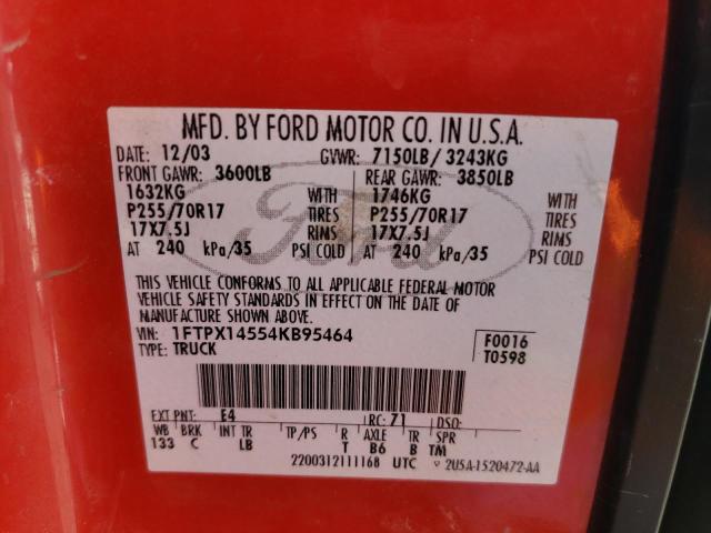 Photo 10 from auction – 2004 FORD F150 with VIN 1FTPX14554KB95464
