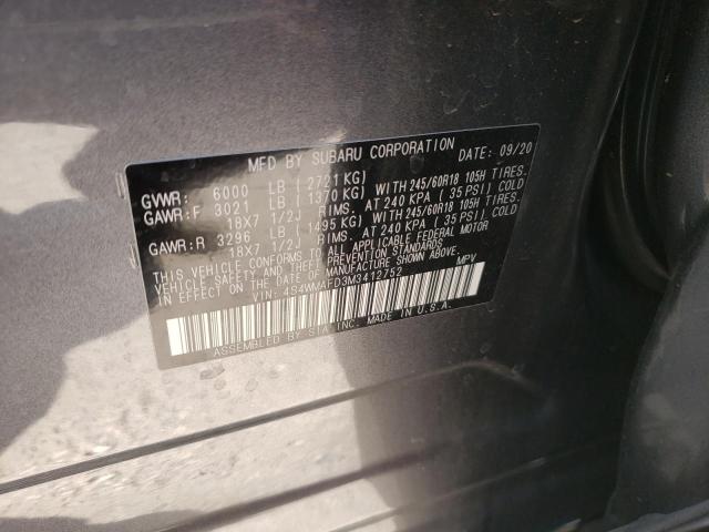 Photo 10 from auction – 2021 SUBARU ASCENT PRE with VIN 4S4WMAFD3M3412752