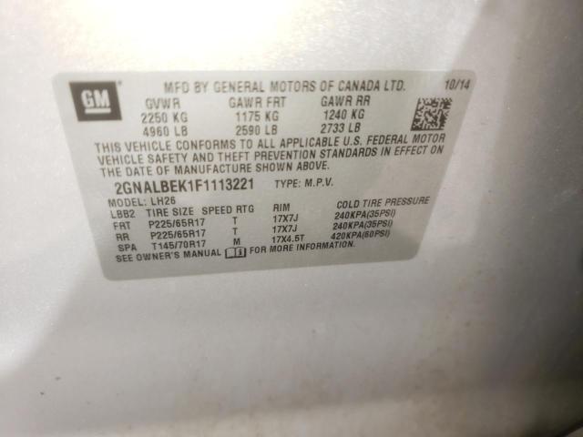 Photo 10 from auction – 2015 CHEVROLET EQUINOX LT with VIN 2GNALBEK1F1113221