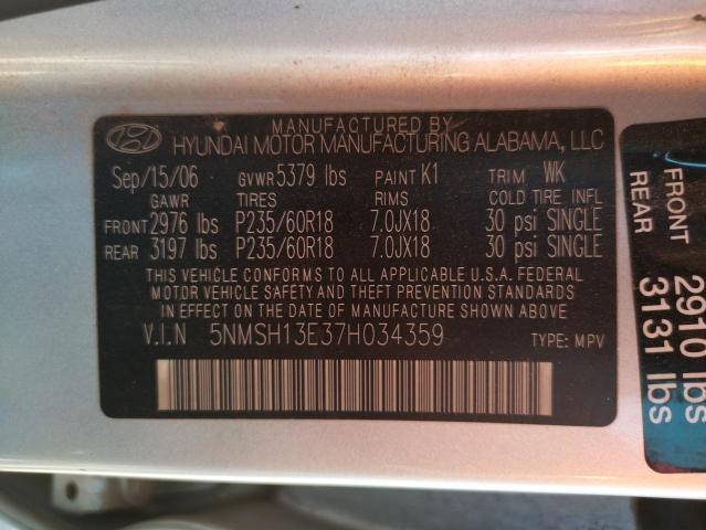 Photo 10 from auction – 2007 HYUNDAI SANTA FE S with VIN 5NMSH13E37H034359