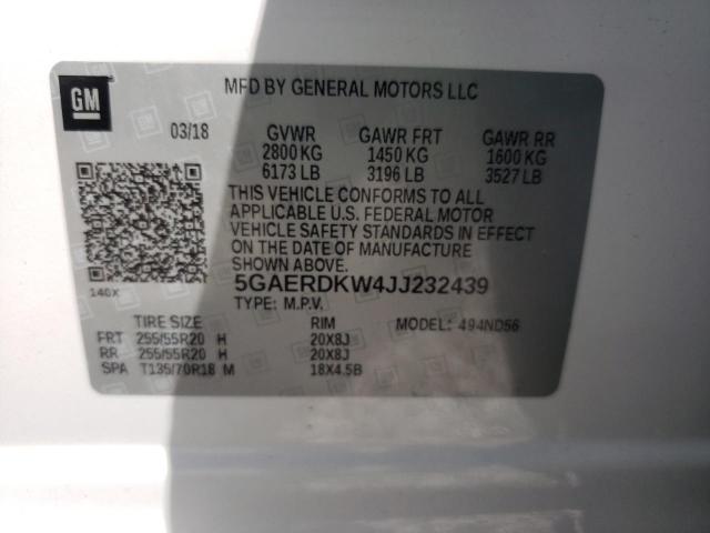 Photo 10 from auction – 2018 BUICK ENCLAVE AV with VIN 5GAERDKW4JJ232439