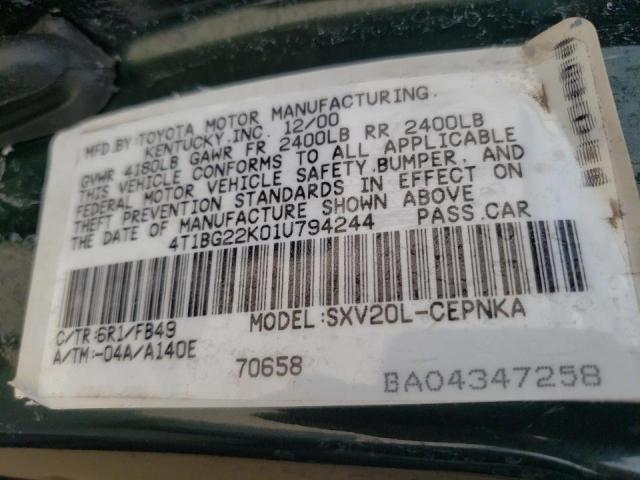Photo 10 from auction – 2001 TOYOTA CAMRY CE with VIN 4T1BG22K01U794244