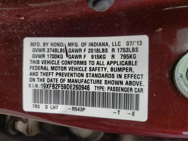Photo 10 from auction – 2013 HONDA CIVIC LX with VIN 19XFB2F59DE260946