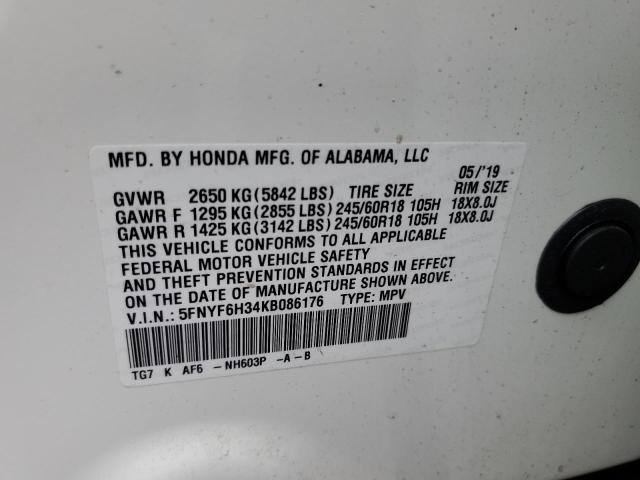 Photo 10 from auction – 2019 HONDA PILOT EX with VIN 5FNYF6H34KB086176