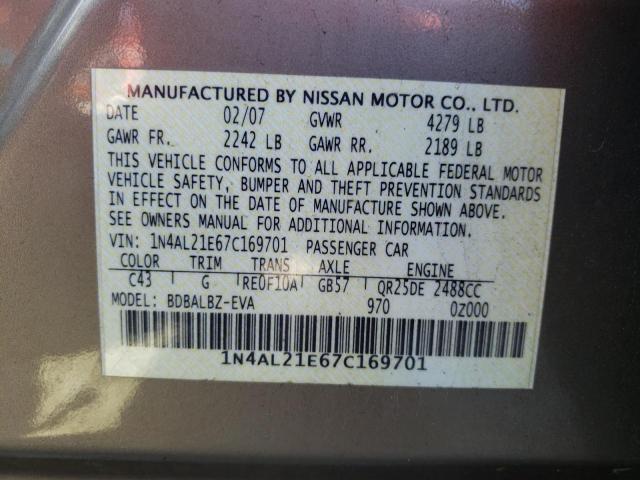 Photo 10 from auction – 2007 NISSAN ALTIMA 2.5 with VIN 1N4AL21E67C169701