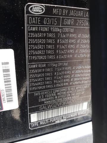 Photo 10 from auction – 2015 LAND ROVER RANGE ROVE with VIN SALWG2VF3FA620223